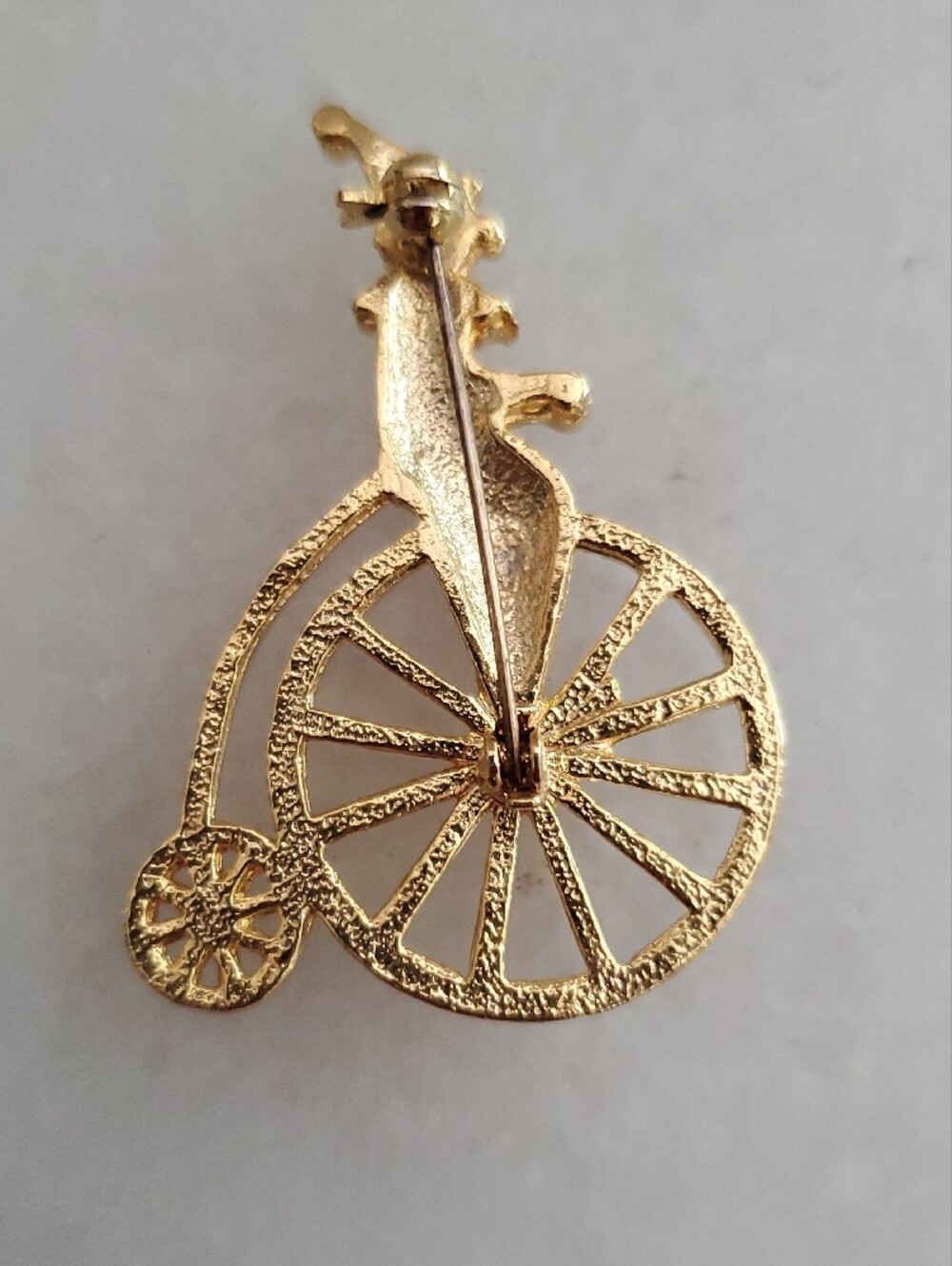 Gold Clown on Penny-Farthing Brooch - Red and White Accents - Picture 3 of 5